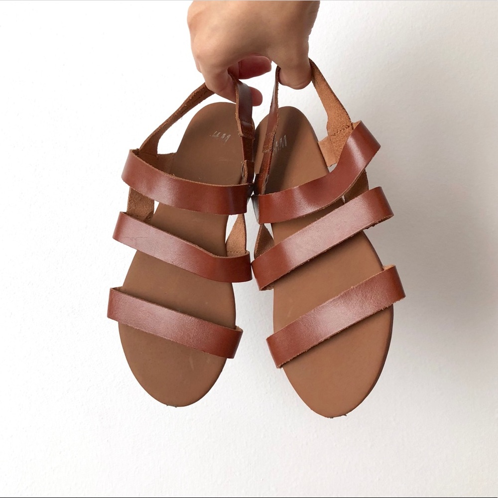 Strappy Tan Cognac Leather Sandals with Back Strap